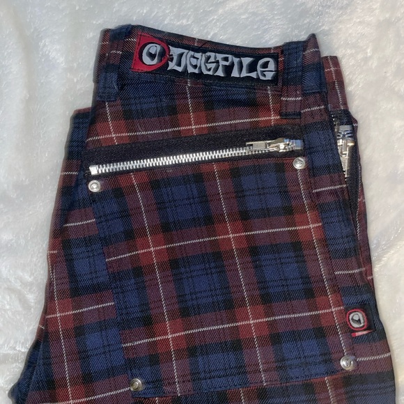 DogPile Denim - Vintage Dogpile Bondage Pants ~Size 30, Navy Blue & Maroon Plaid, USA-Made